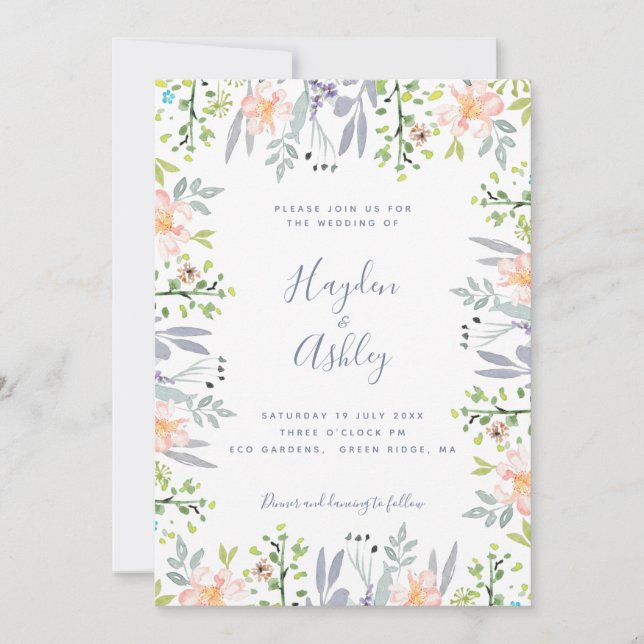 Convite Casamento por Aquarela Floral de Sonho Russo Moder (Frente)