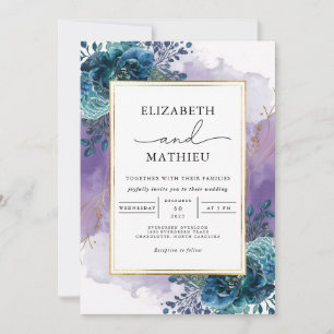 Convite Casamento por Aquarela Floral Profundo