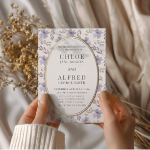 Convite Casamento por Aquarela Floral Roxo Moderno