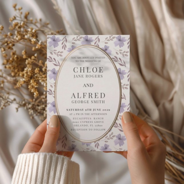 Convite Casamento por Aquarela Floral Roxo Moderno (Criador carregado)