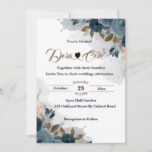Convite Casamento por Aquarela Floral Verde Moderno Elegan
