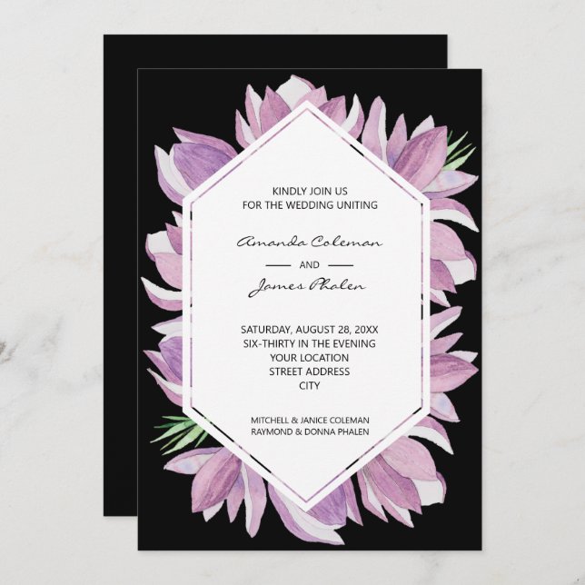 Convite Casamento por Aquarela Magnolia Elegante (Frente/Verso)