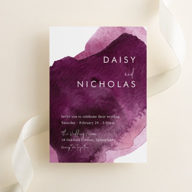 Convite Casamento por Aquarela Moderna da Maroon da Burgun (Criador carregado)