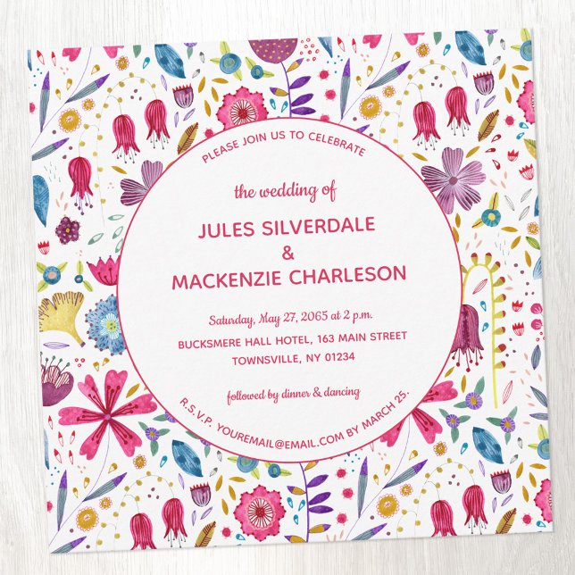 Convite Casamento por Aquarela Moderna de Flor Selvagem (Unique watercolor wild flower wedding invitation)