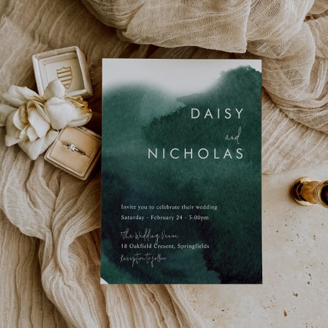 Convite Casamento por Aquarela Moderna Emerald Green (Criador carregado)