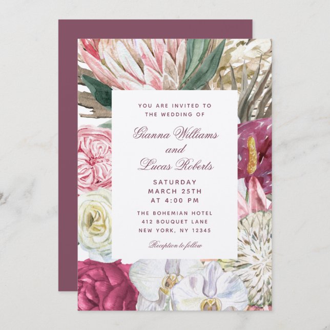 Convite Casamento por País Floral Boho Boho (Frente/Verso)