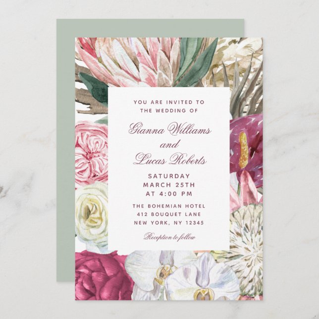 Convite Casamento por País Floral Boho Boho (Frente/Verso)