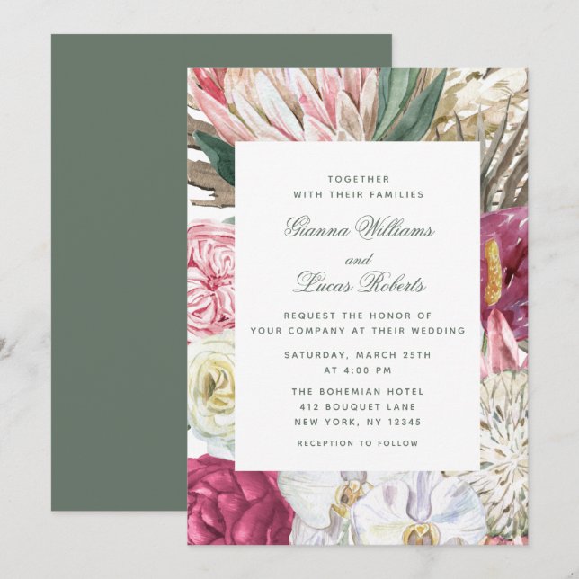 Convite Casamento por País Floral Boho Boho (Frente/Verso)