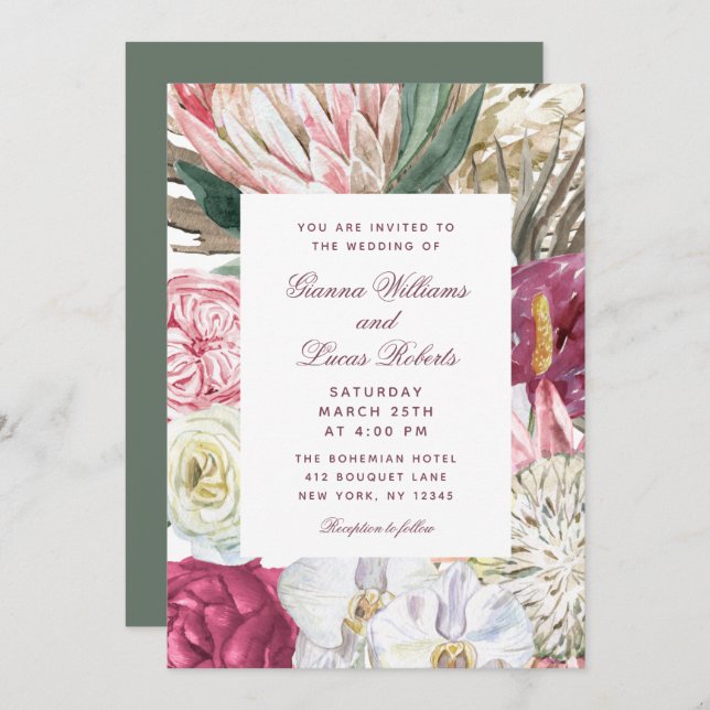 Convite Casamento por País Floral Boho Boho (Frente/Verso)