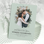 Convite Casamento por Sobreposição de Fotos do Elegante Mo<br><div class="desc">A elegante e romântica silhueta verde sobrepõe convites para casamento com as duas fotos verticais.</div>
