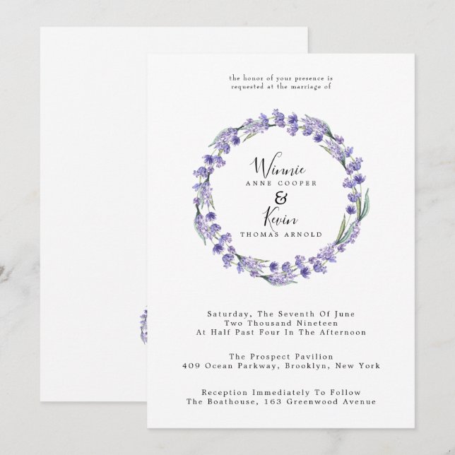 Convite Casamento por terra da Lavanda (Frente/Verso)