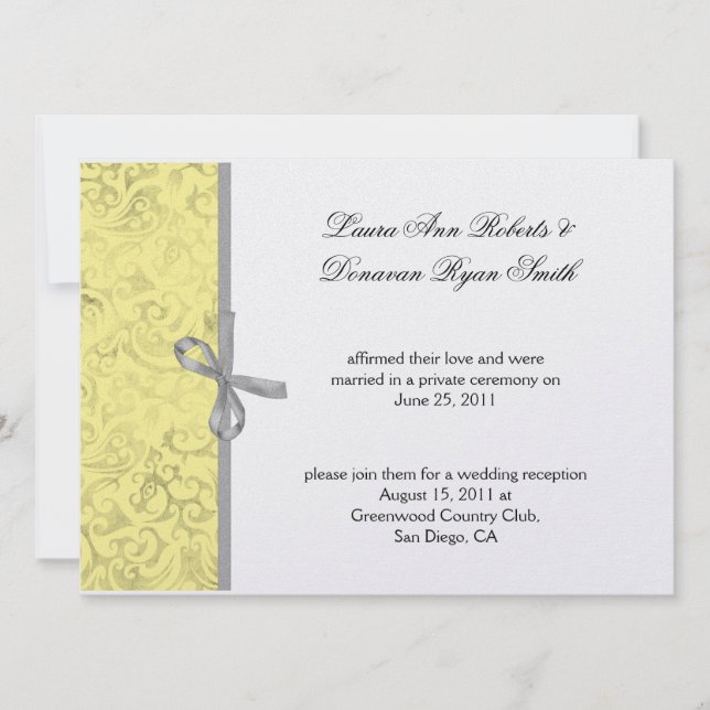 Convite Casamento Pós Casamento Damask Amarelo Cinza Branc (Frente)