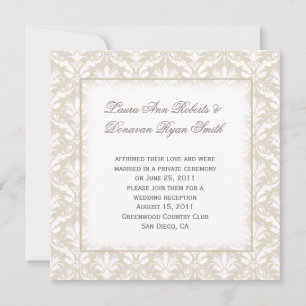 Convite Casamento Pós Vintage Bege e Branco Damask