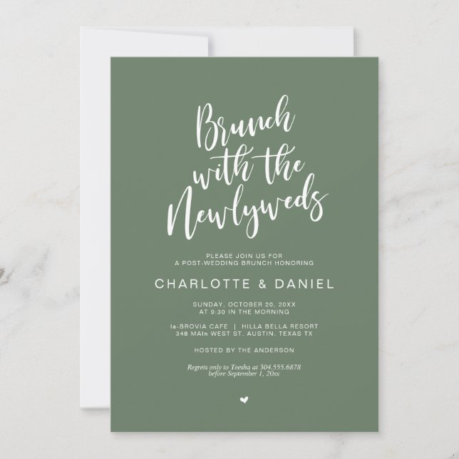 Convite Casamento poste, Brunch com os recém-casados, Sage (Frente)
