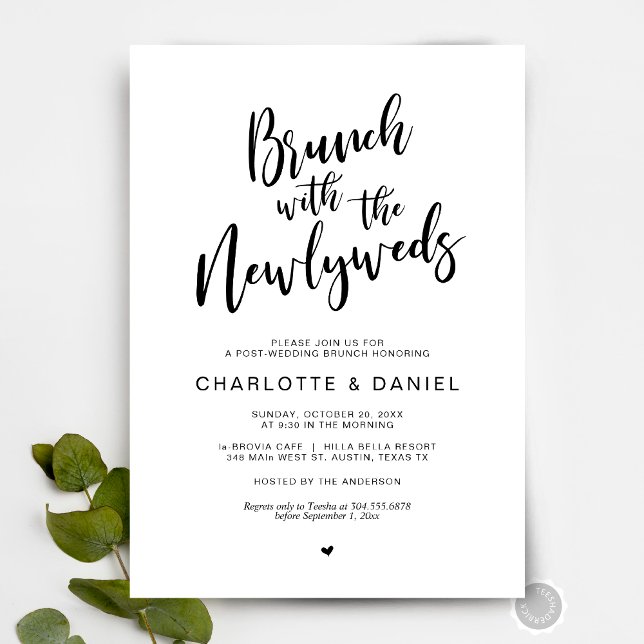 Convite Casamento poste, Brunch com recém-casados, Black (Post wedding, Brunch with the newlyweds Invitation Card, Digital Download, Rustic Script themed)