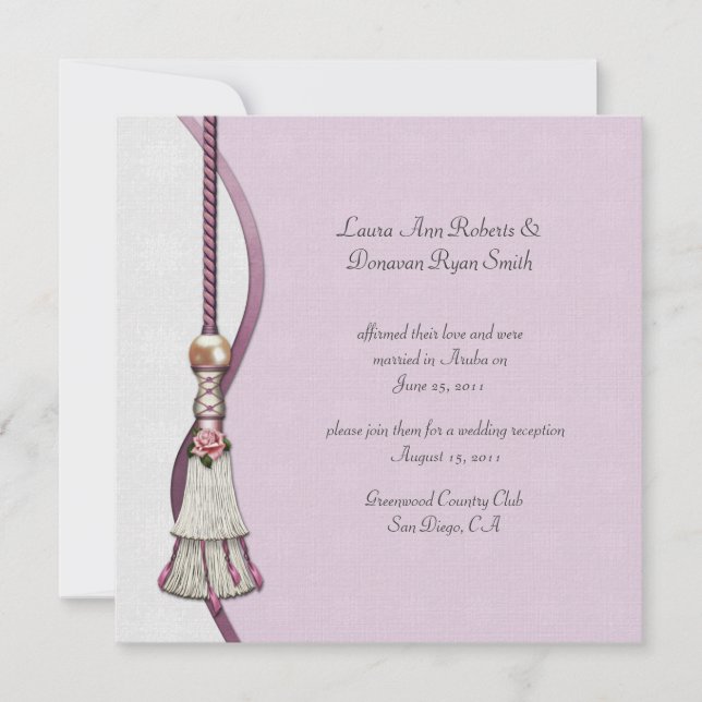 Convite Casamento Poste de Rosas Rosa e Tassel (Frente)