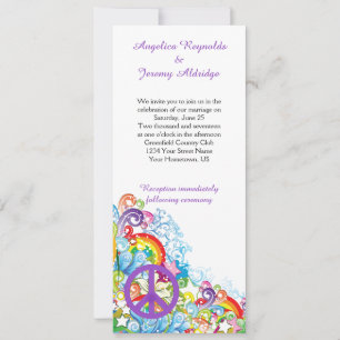 Convite Casamento Poste de Sinal de Paz Roxo abstrato Flor