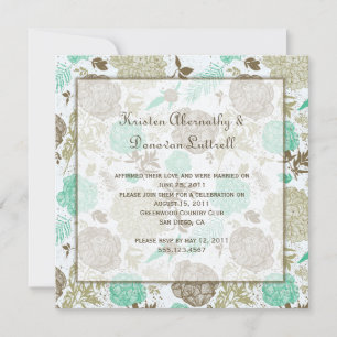 Convite Casamento Poste Teal Brown Tan Olive Floral Abstra
