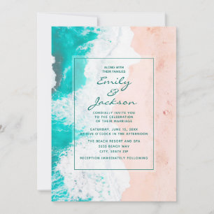 Convite Casamento Praia Oceano Tropical Turquesa Branco Ma