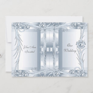 Convite Casamento Prata Azul Art Deco Floral