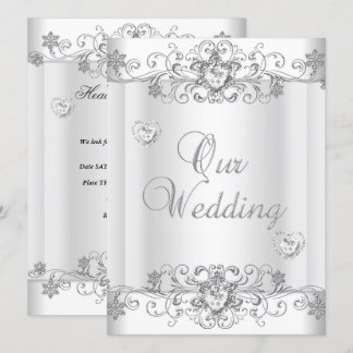 Convite Casamento Prata Branco Diamante Corações