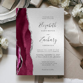 Convite Casamento Prata com Ágata Borgonha Moderna