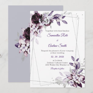 Convite Casamento prateado com roxo e Lavanda