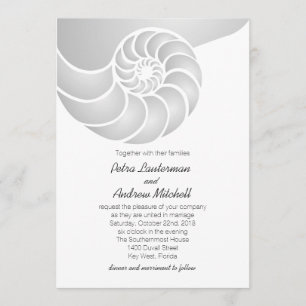 Convite Casamento prateado de prata de Nautilus Shell