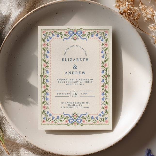 Convite Casamento Préppy Bluebell Bow (Criador carregado)