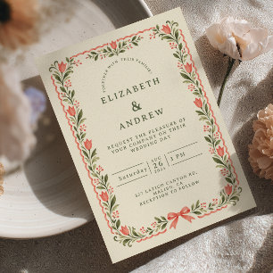 Convite Casamento Préppy com Arco de Tulipa Coral