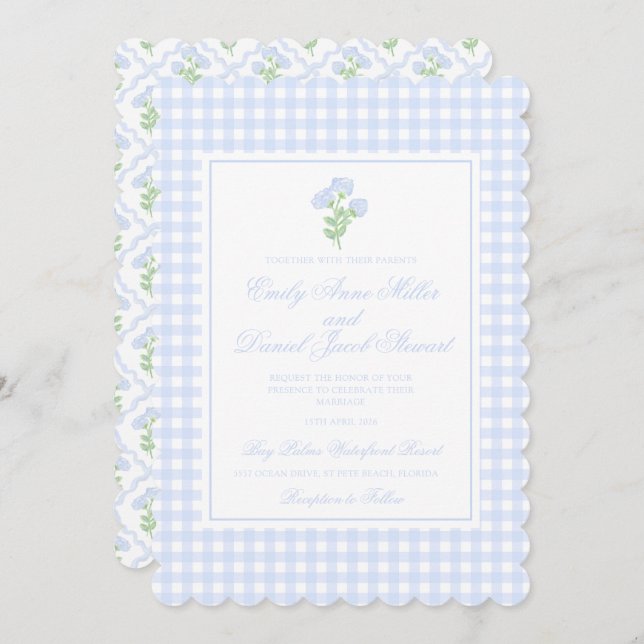 Convite Casamento Preppy Hydrangea Watercolor Trellis (Frente/Verso)