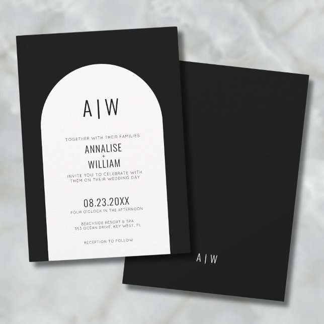 Convite Casamento Preto Branco Arco Moderno (Simple Modern Arch Black White Wedding Invitation )
