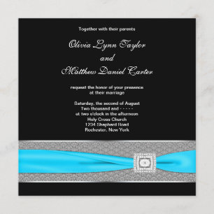 Convite Casamento Preto Branco Azul Turquesa Azul Turquesa