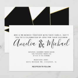 Convite Casamento Preto Branco Dourado Geométrico Moderno