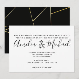Convite Casamento Preto Branco Dourado Geométrico Moderno