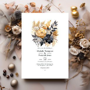 Convite Casamento Preto, Branco, Dourado Taupe e Dourado I