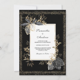 Convite Casamento Preto Branco E Dourado