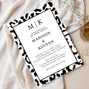 Convite Casamento Preto-Branco E Pregado-Leopardo