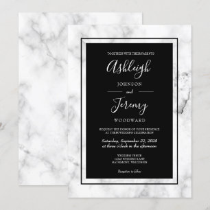 Convite Casamento Preto Branco Mármore Moderno Elegante