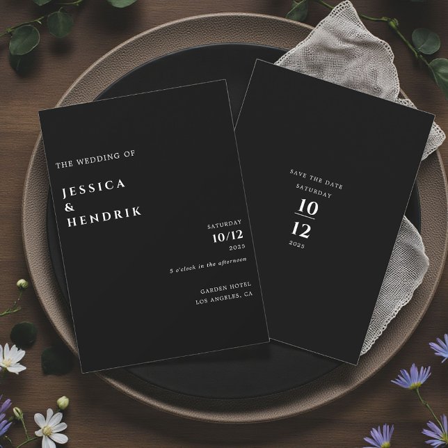 Convite Casamento Preto Branco Minimalista Moderno e Elega (Criador carregado)