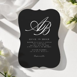 Convite Casamento Preto Branco Monograma Elegante