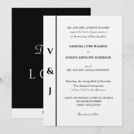 Convite Casamento Preto Branco Monograma Prata