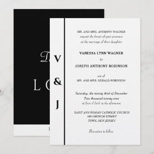 Convite Casamento Preto Branco Monograma Prata