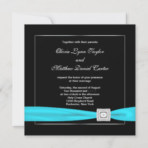 Convite Casamento Preto Branco Teal Prata