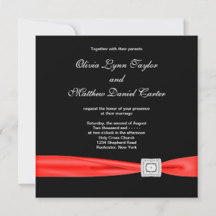 Convite Casamento Preto Branco Vermelho Vermelho Preto