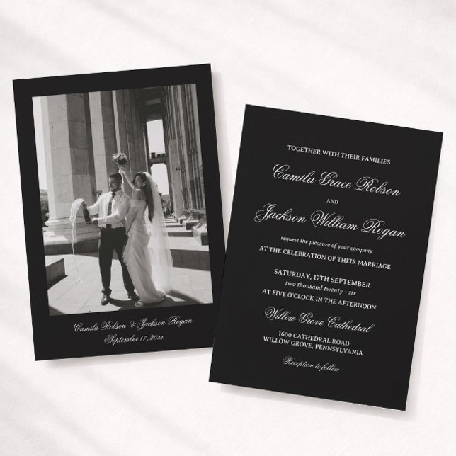 Convite Casamento Preto Clássico com Foto (Criador carregado)