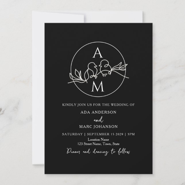 Convite Casamento Preto Código QR Minimalista Moderno (Frente)