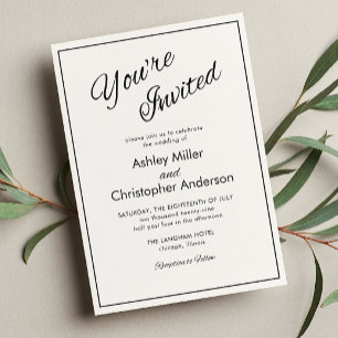 Convite Casamento Preto com Carvão de Script Minimalista