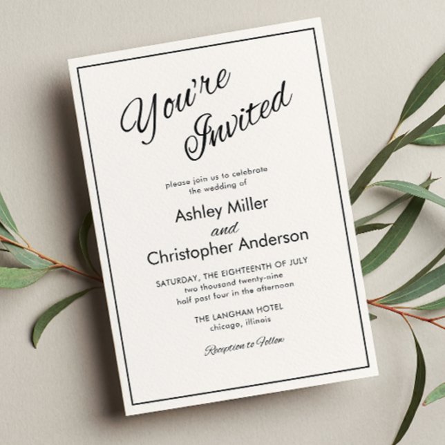 Convite Casamento Preto com Carvão de Script Minimalista (Criador carregado)