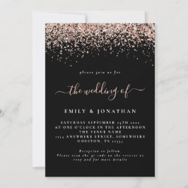 Convite Casamento Preto com Código QR Glitter Dourado Glam